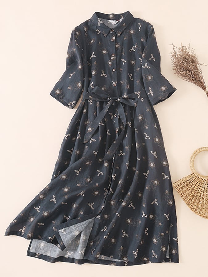 Cotton And Linen French Floral Dress