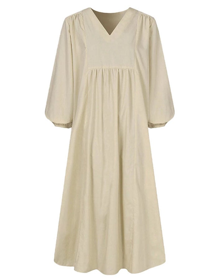Casual Solid Color V-Neck Dress