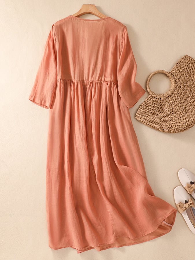 Cotton And Linen Patchwork Embroidered Dress