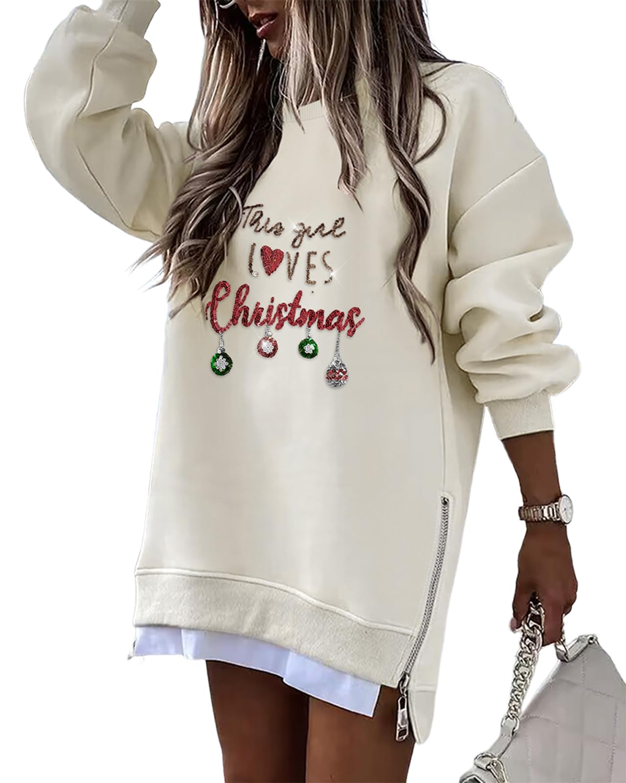 Women's Christmas Sequin Zipper Slit Sweatshirt Dress (Buy 2 Free Shipping)