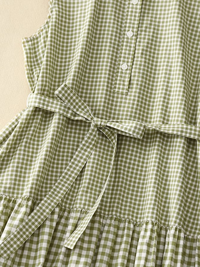 Comfortable Thin Plaid Lace Up Sleeveless Dress