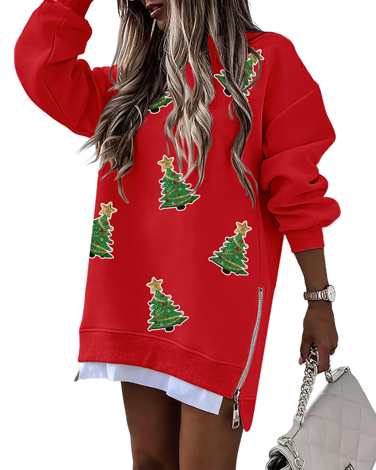 Women's Christmas Sequin Zipper Slit Sweatshirt Dress (Buy 2 Free Shipping)