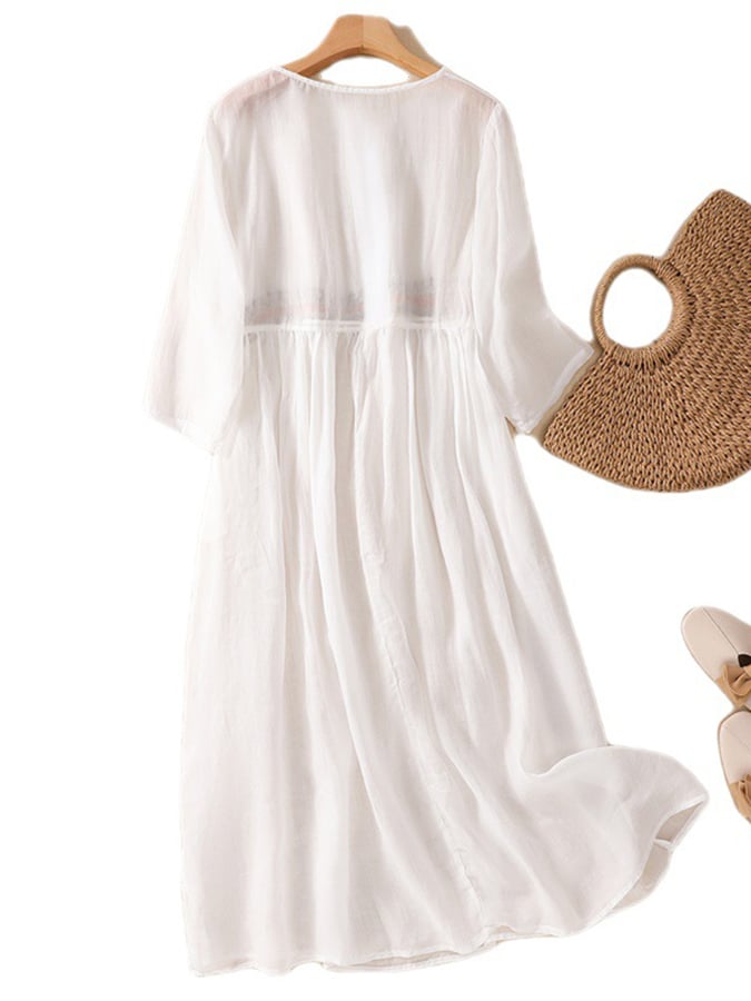 Cotton And Linen Patchwork Embroidered Dress