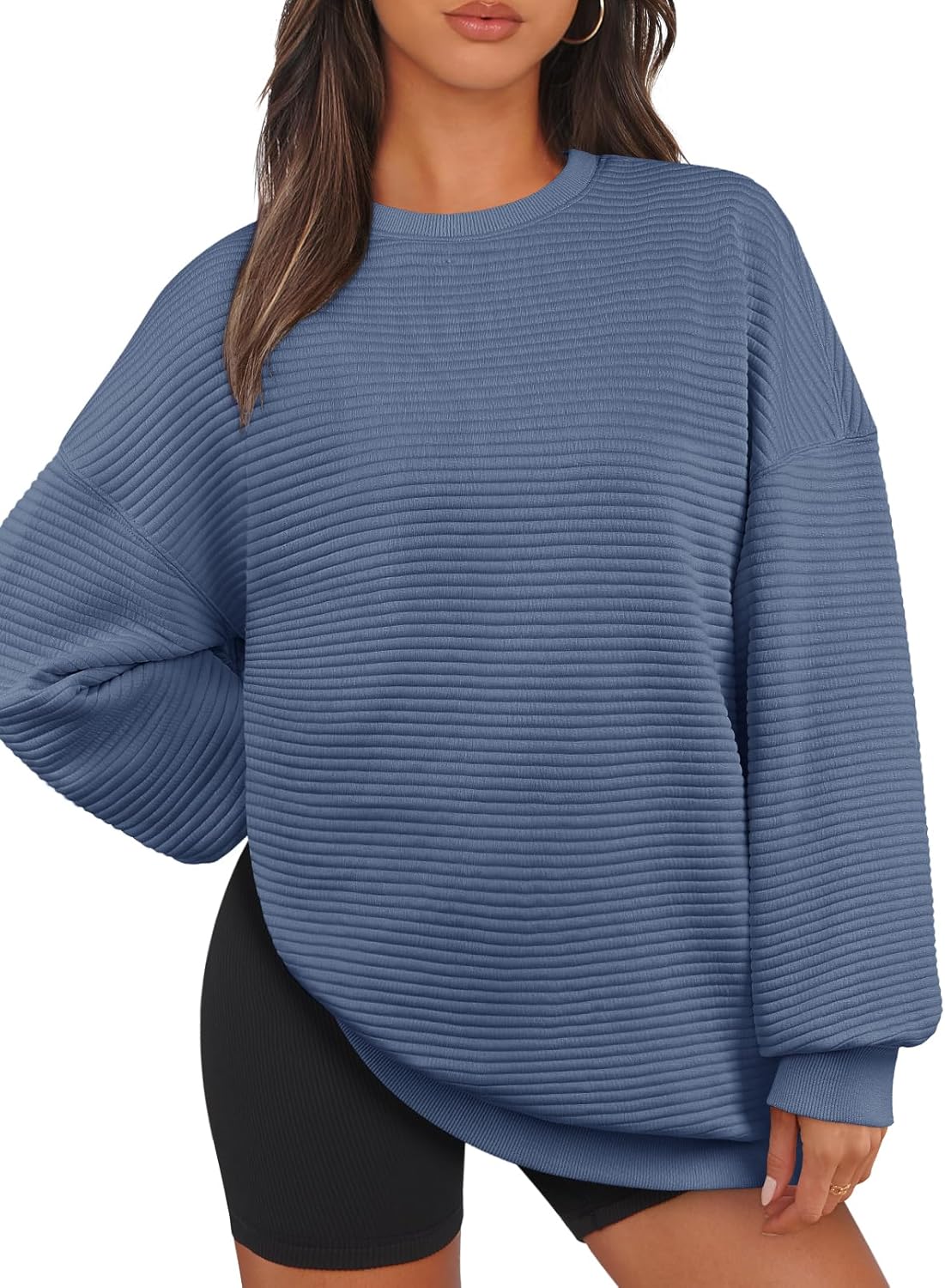 Women's Crew Neck Textured Oversized Pullover (Buy 2 Free Shipping)