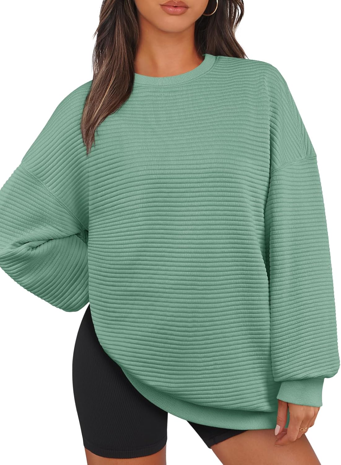 Women's Crew Neck Textured Oversized Pullover (Buy 2 Free Shipping)